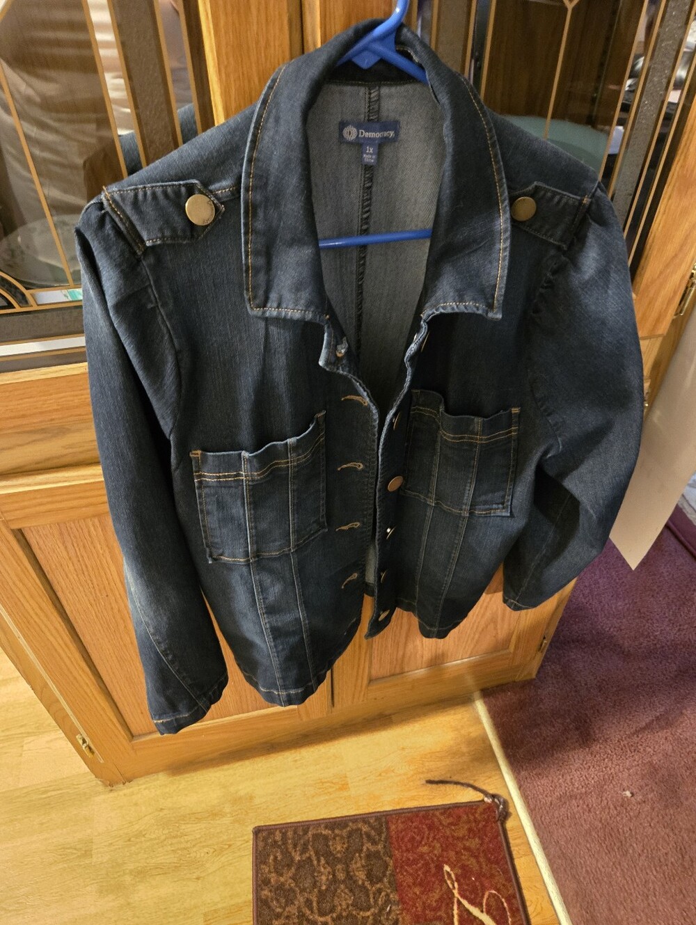 Democracy Navy Blue Denim Jacket with Button Accents